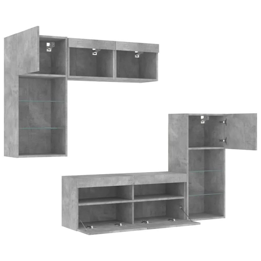 Unités murales TV avec LED 5 pcs gris béton bois d'ingénierie - 6