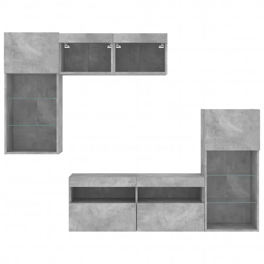 Unités murales TV avec LED 5 pcs gris béton bois d'ingénierie - 7