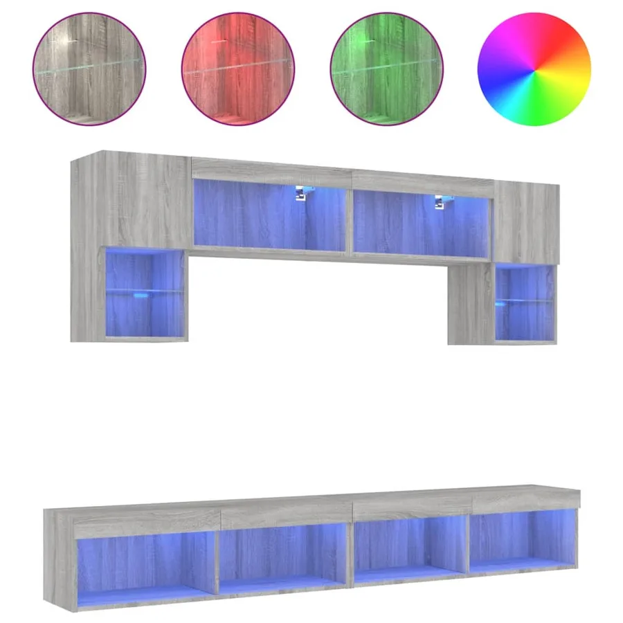 Unités murales TV avec LED 6 pcs gris sonoma bois d'ingénierie - 2