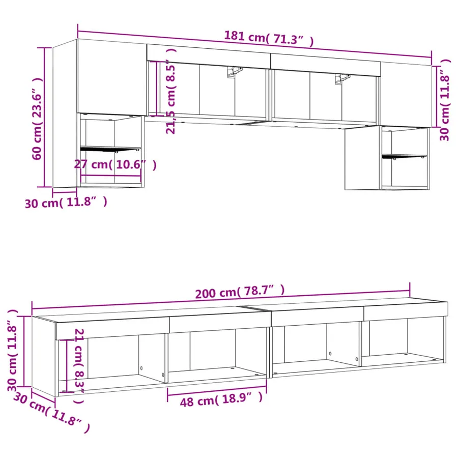 Unités murales TV avec LED 6 pcs gris sonoma bois d'ingénierie - 20