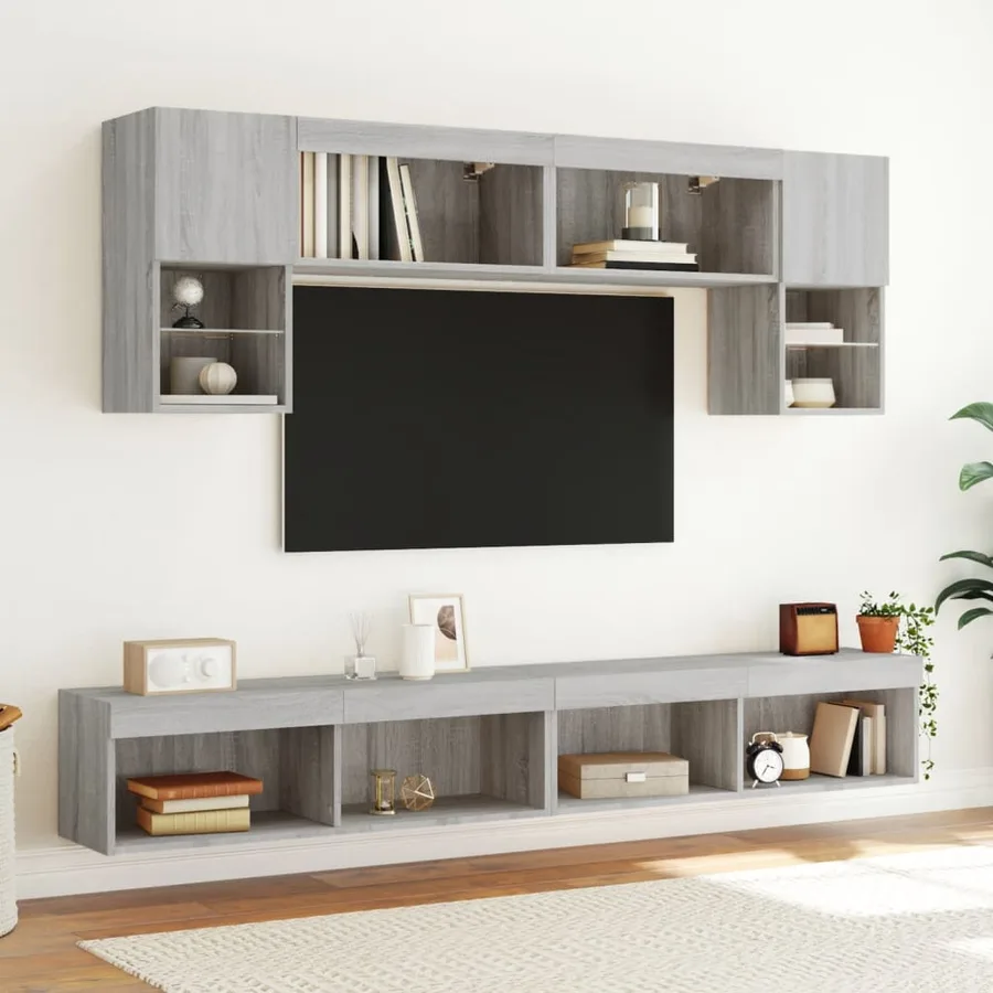 Unités murales TV avec LED 6 pcs gris sonoma bois d'ingénierie - 4