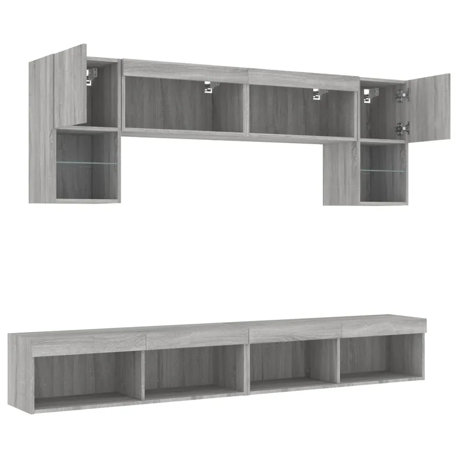 Unités murales TV avec LED 6 pcs gris sonoma bois d'ingénierie - 6