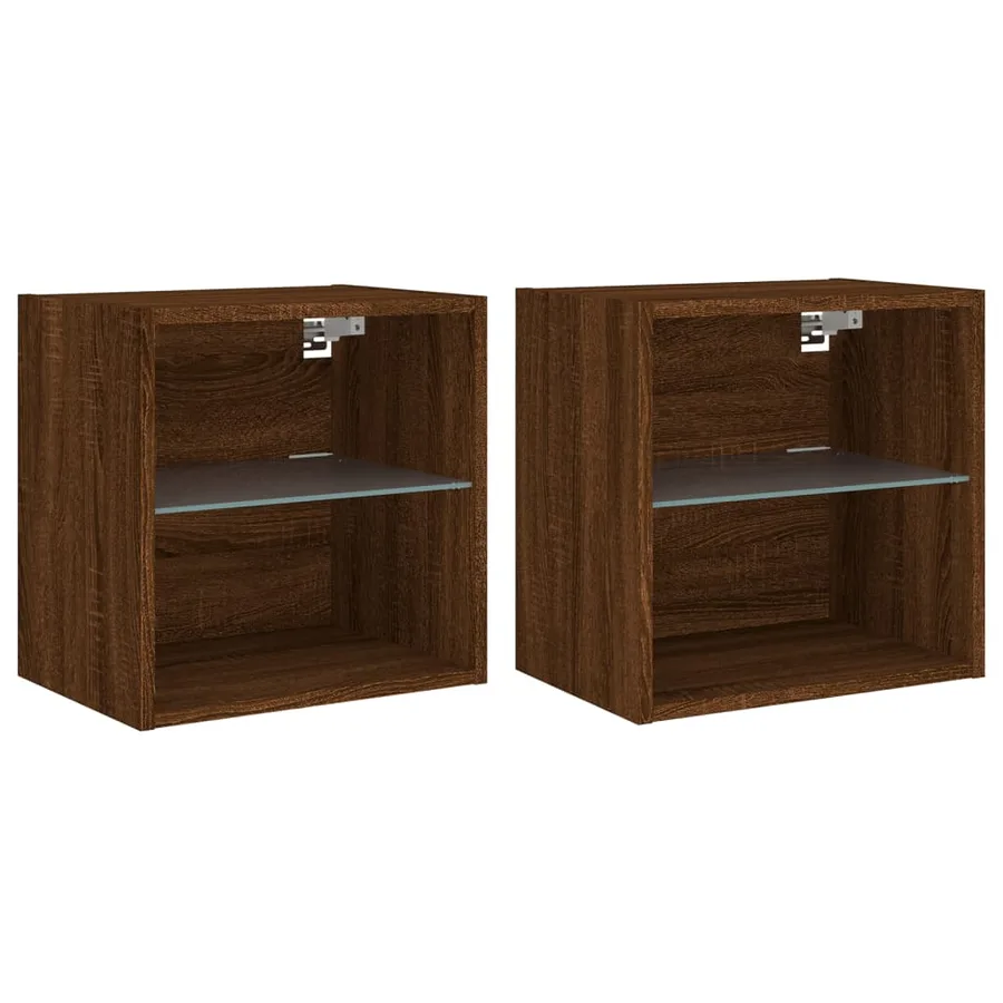 Tables de chevet murales avec lumières LED 2 pcs chêne marron - 2