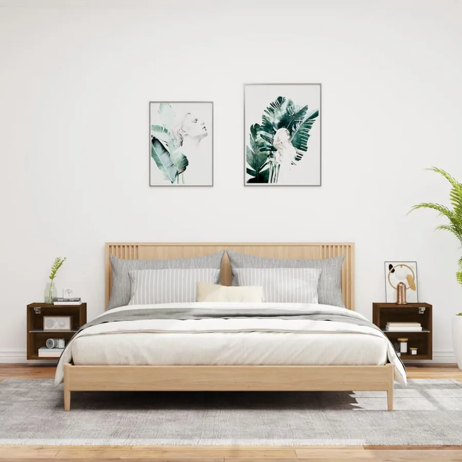Tables de chevet murales avec lumières LED 2 pcs chêne marron - 4
