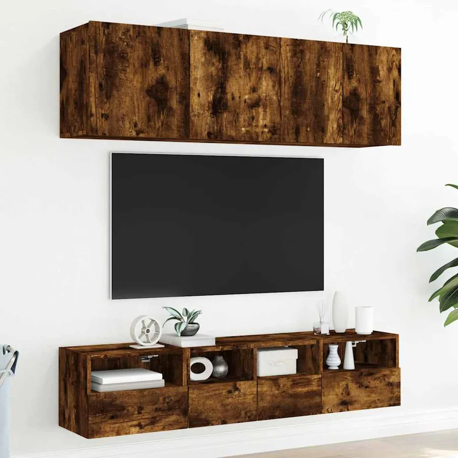 Unités murales TV 5 pcs chêne fumé bois d'ingénierie - 3