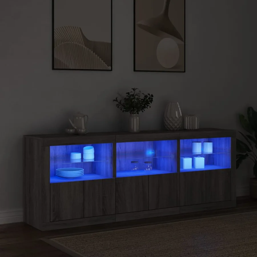 Buffet avec lumières LED sonoma gris 181,5x37x67 cm - 3