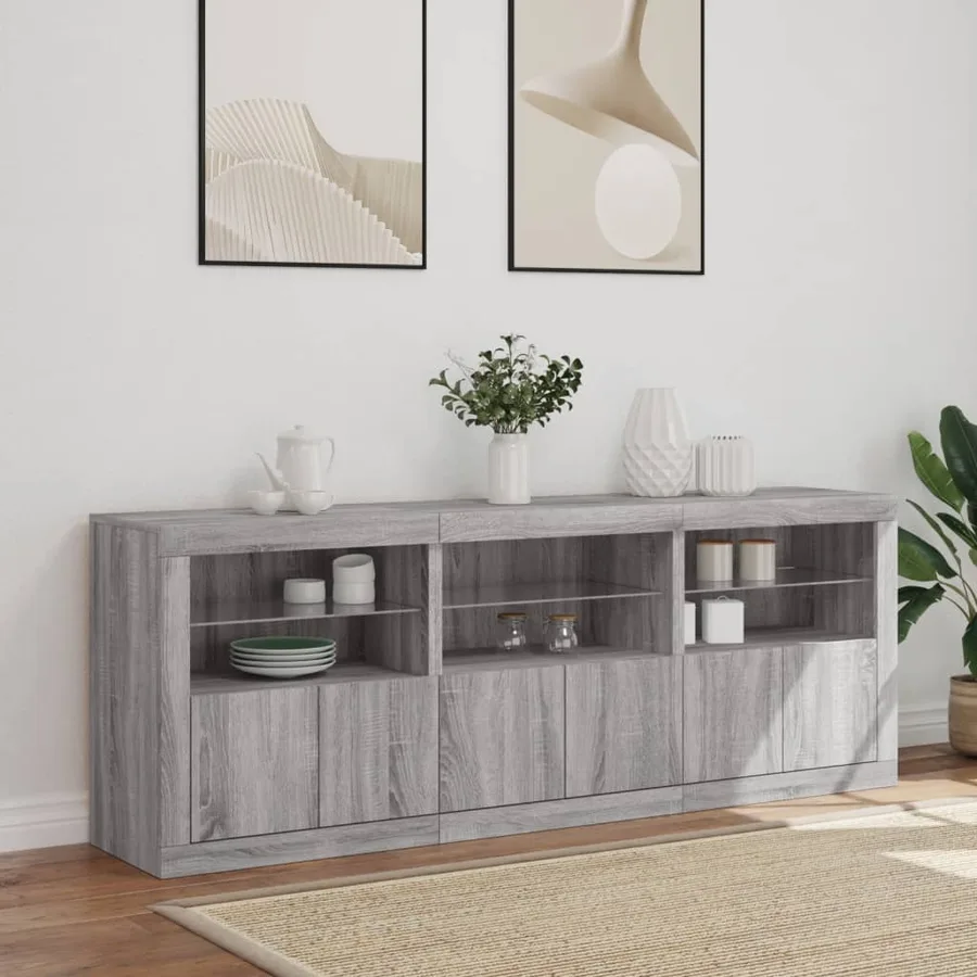 Buffet avec lumières LED sonoma gris 181,5x37x67 cm - 4