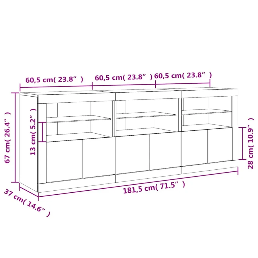Buffet avec lumières LED gris béton 181,5x37x67 cm - 17