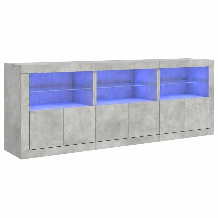 Buffet avec lumières LED gris béton 181,5x37x67 cm - 2