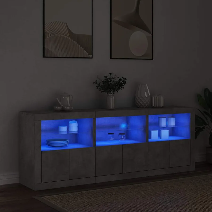 Buffet avec lumières LED gris béton 181,5x37x67 cm - 3