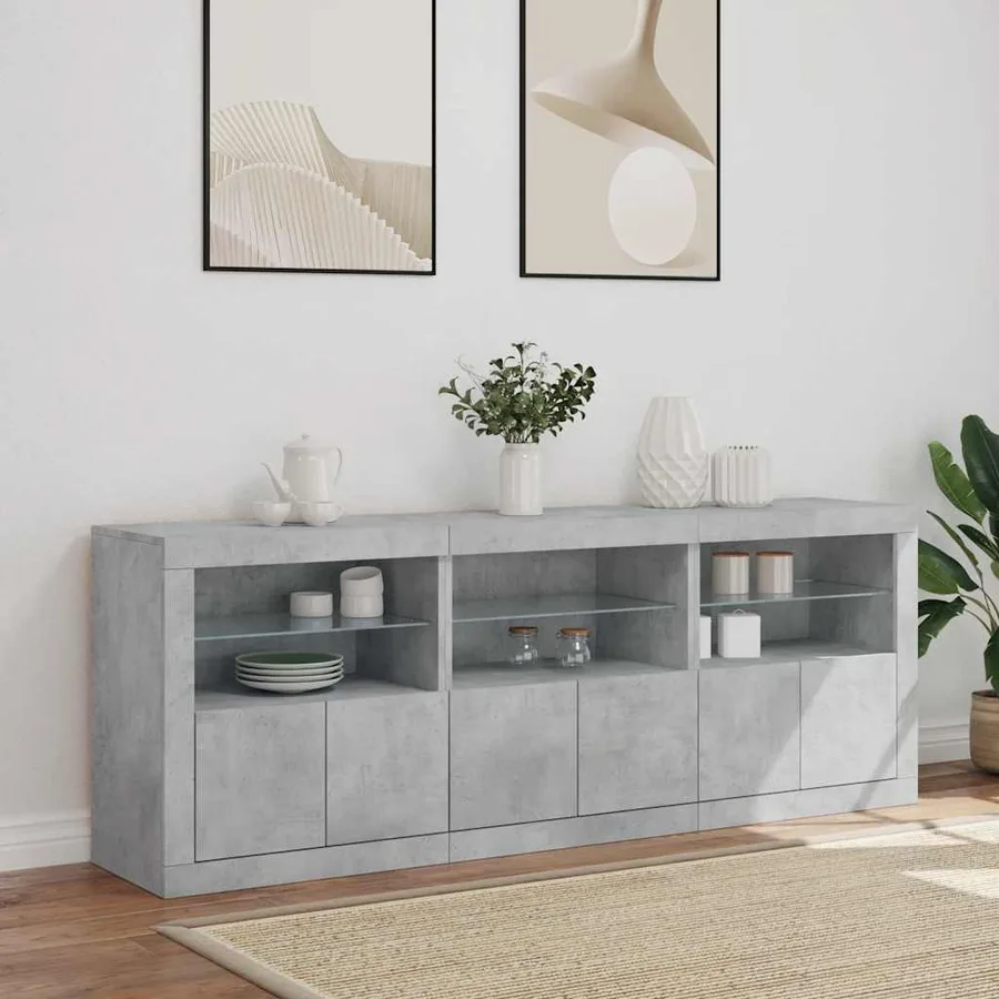 Buffet avec lumières LED gris béton 181,5x37x67 cm - 4