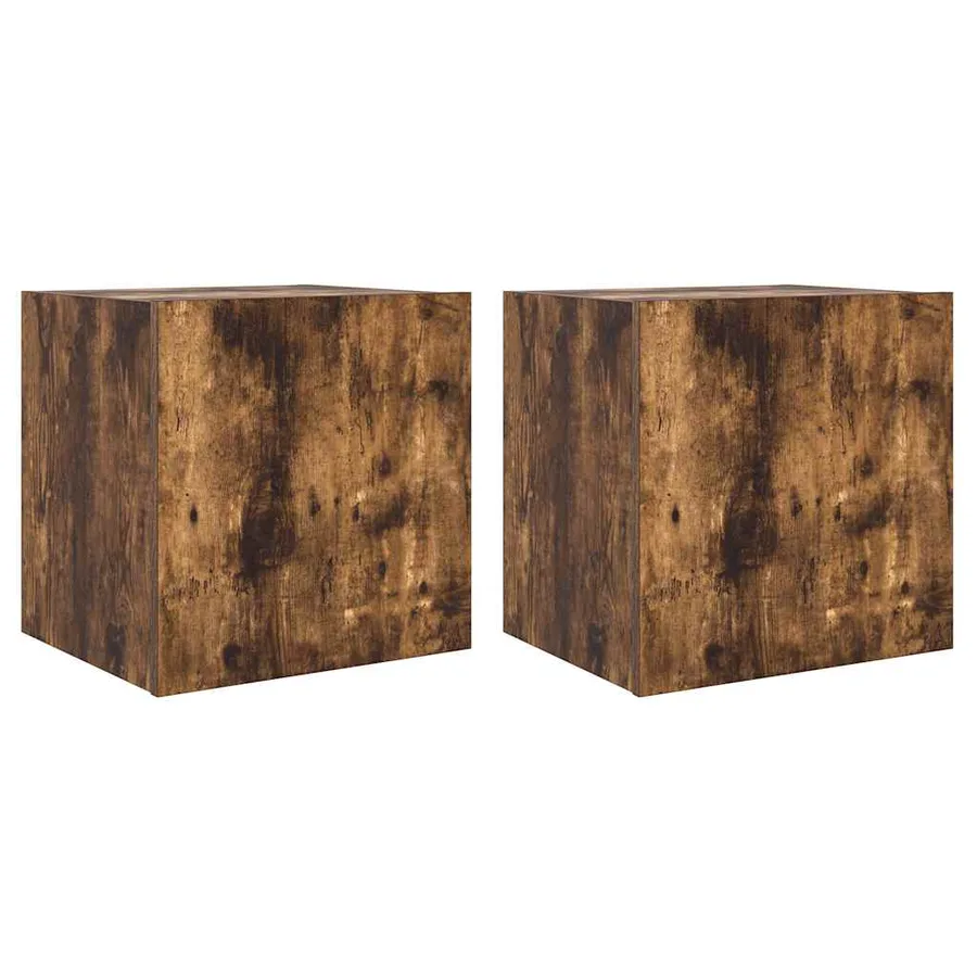 Meubles TV muraux et lumières LED 2pcs chêne fumé 40,5x35x40 cm - 2