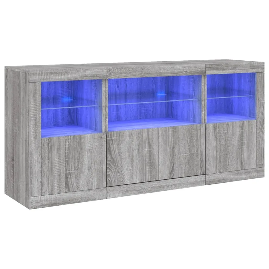 Buffet avec lumières LED sonoma gris 142,5x37x67 cm - 2