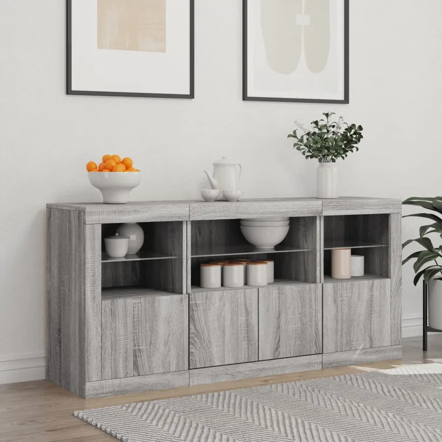 Buffet avec lumières LED sonoma gris 142,5x37x67 cm - 3