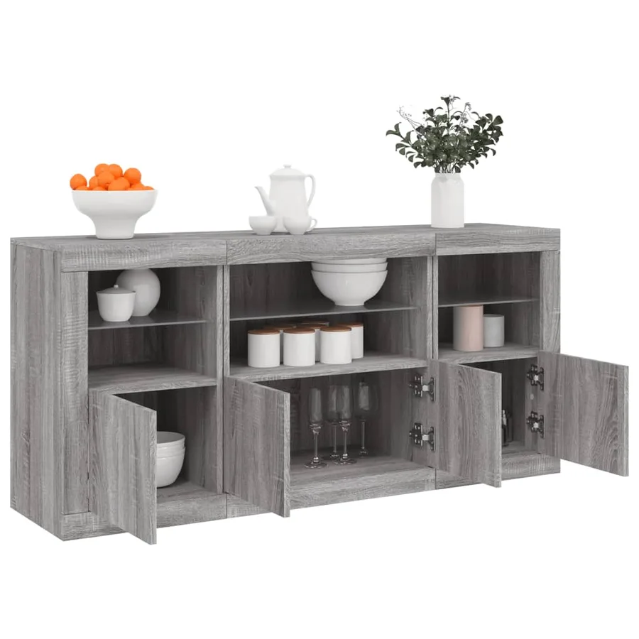 Buffet avec lumières LED sonoma gris 142,5x37x67 cm - 4