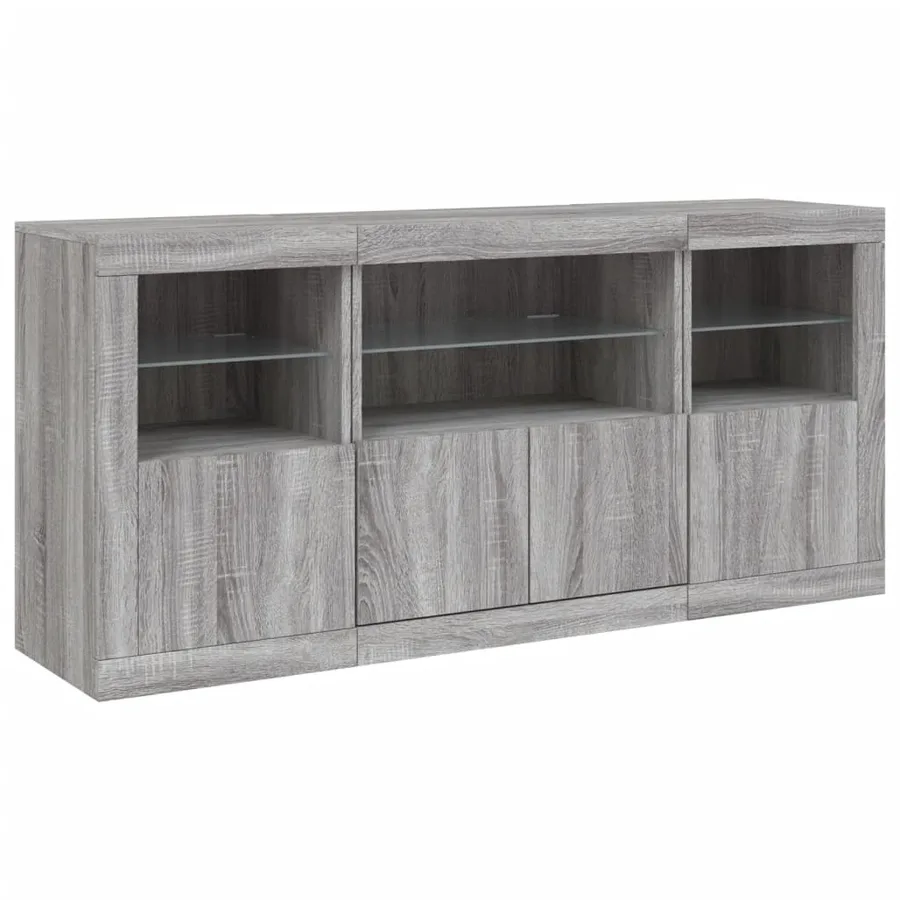 Buffet avec lumières LED sonoma gris 142,5x37x67 cm - 5