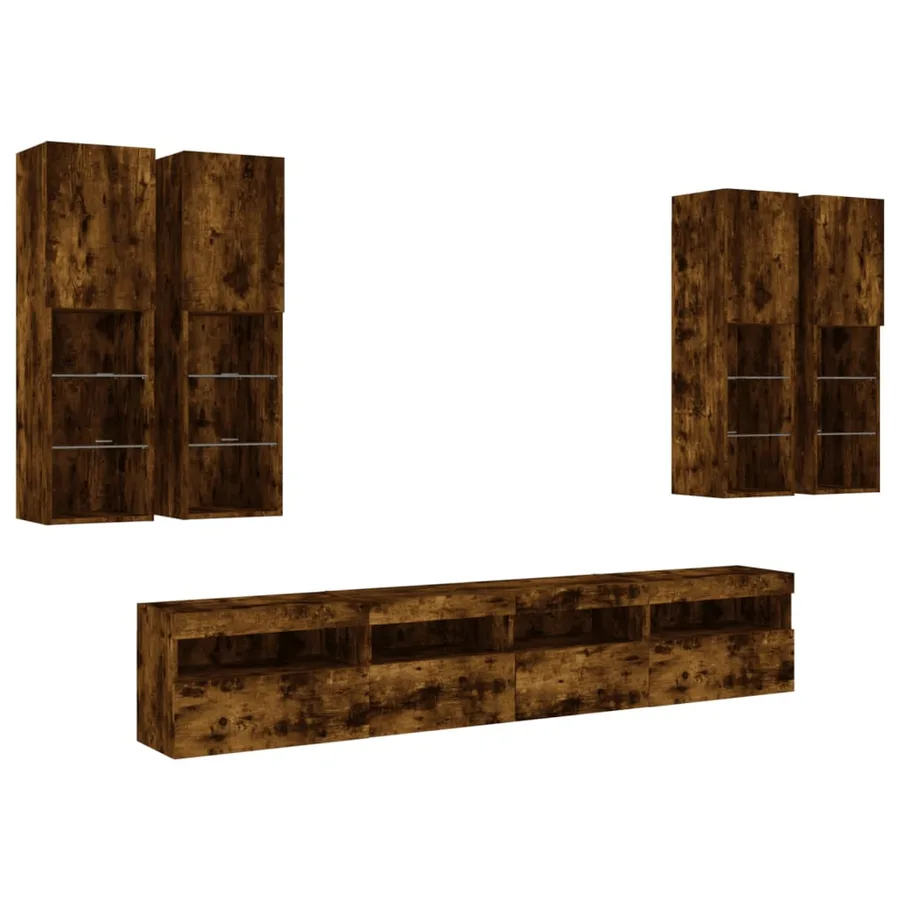 Ensemble de meubles TV muraux 7 pcs et lumières LED chêne fumé - 3