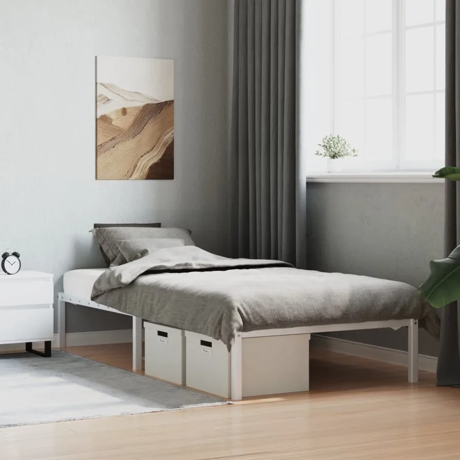 Cadre de lit en métal sans matelas blanc 107x203 cm