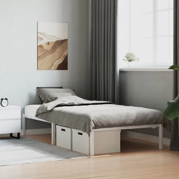 Cadre de lit en métal sans matelas blanc 107x203 cm