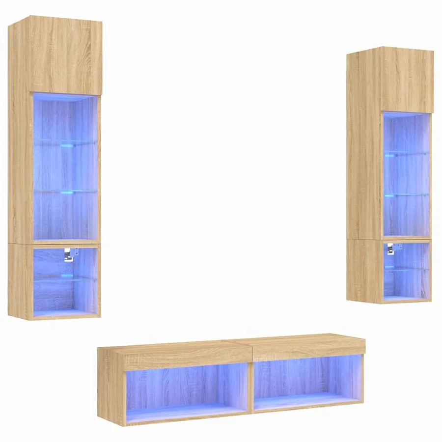 Unités murales TV avec LED 6 pcs chêne sonoma bois d'ingénierie - 2