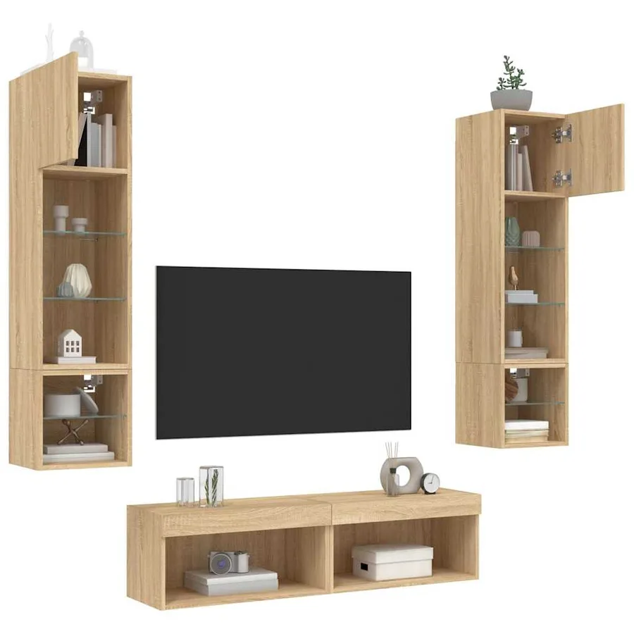Unités murales TV avec LED 6 pcs chêne sonoma bois d'ingénierie - 4