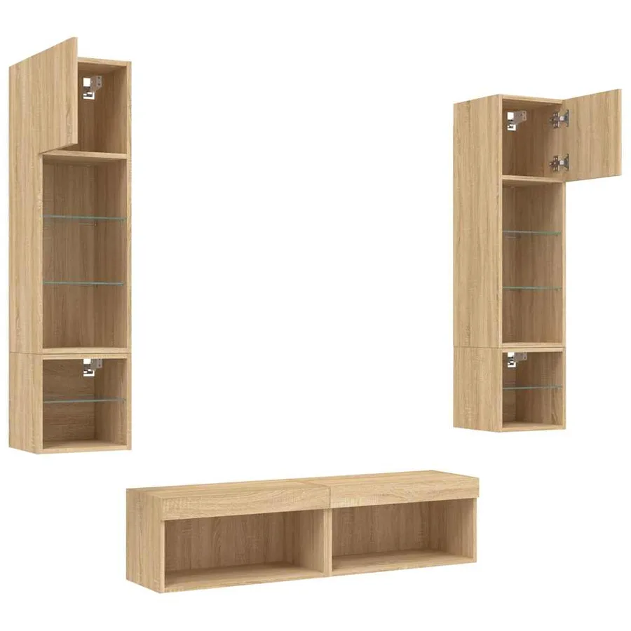Unités murales TV avec LED 6 pcs chêne sonoma bois d'ingénierie - 6