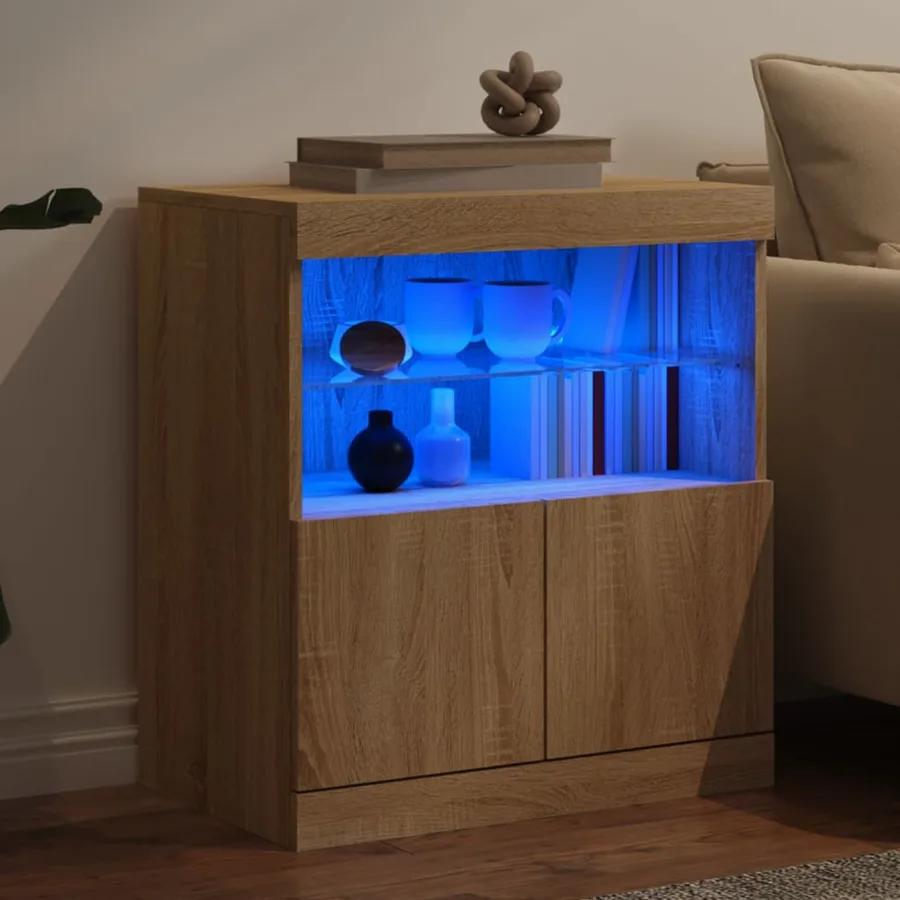 Buffet avec lumières LED chêne sonoma 60x37x67 cm - 4