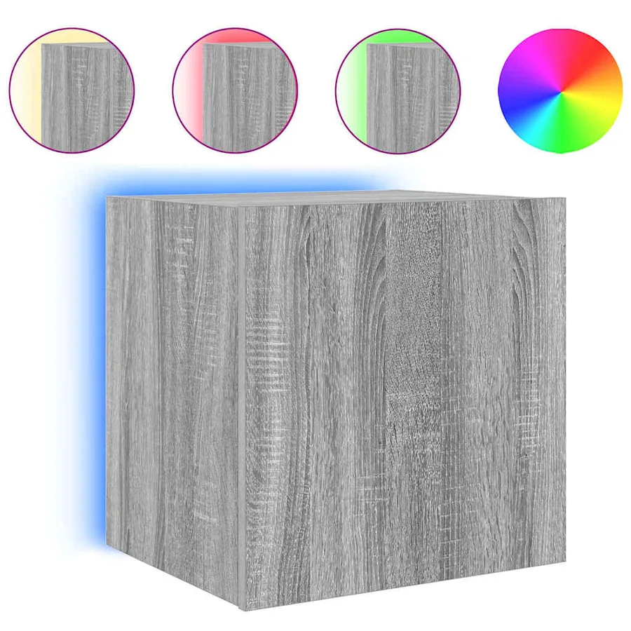 Meubles TV muraux et lumières LED 2pcs sonoma gris 40,5x35x40cm - 7