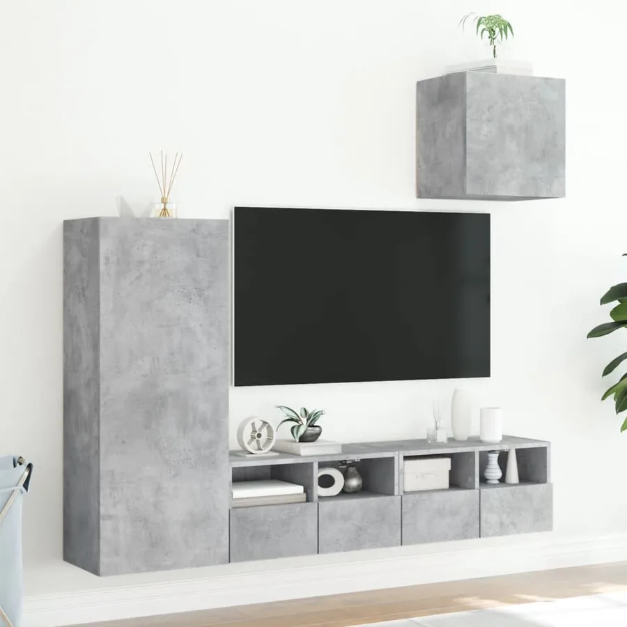 Unités murales TV 4 pcs gris béton bois d'ingénierie - 3
