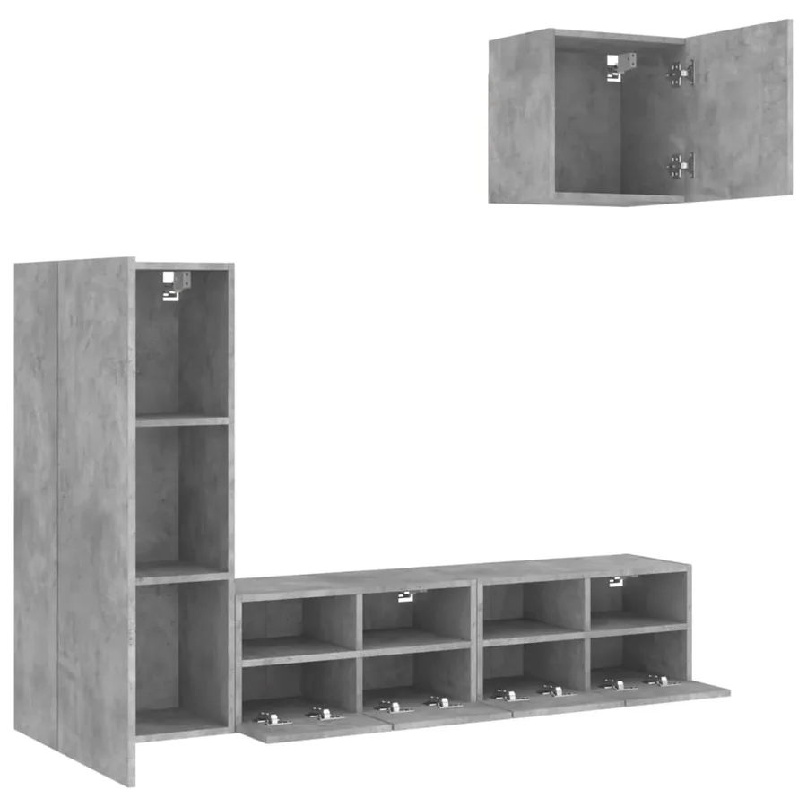 Unités murales TV 4 pcs gris béton bois d'ingénierie - 4