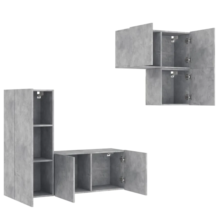 Unités murales TV 4 pcs gris béton bois d'ingénierie - 4