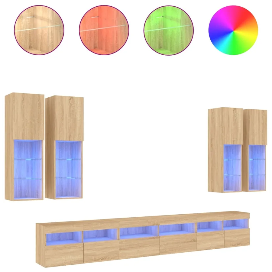 Ensemble de meubles TV muraux 7pcs et lumières LED chêne sonoma - 2
