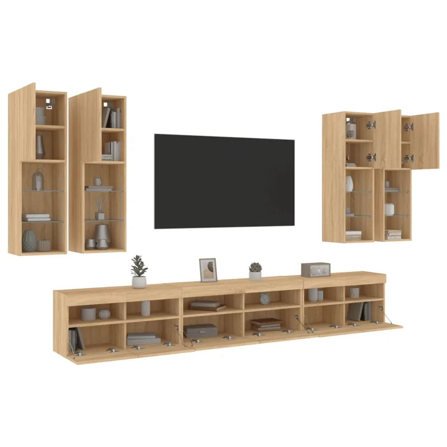 Ensemble de meubles TV muraux 7pcs et lumières LED chêne sonoma - 4