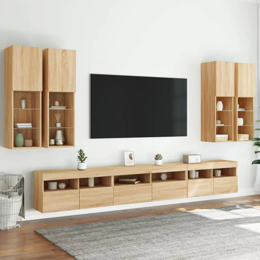 Ensemble de meubles TV muraux 7pcs et lumières LED chêne sonoma - 5