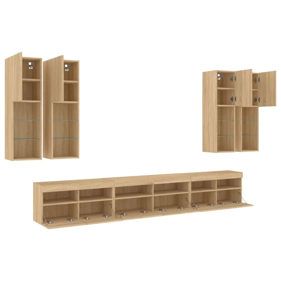 Ensemble de meubles TV muraux 7pcs et lumières LED chêne sonoma - 6