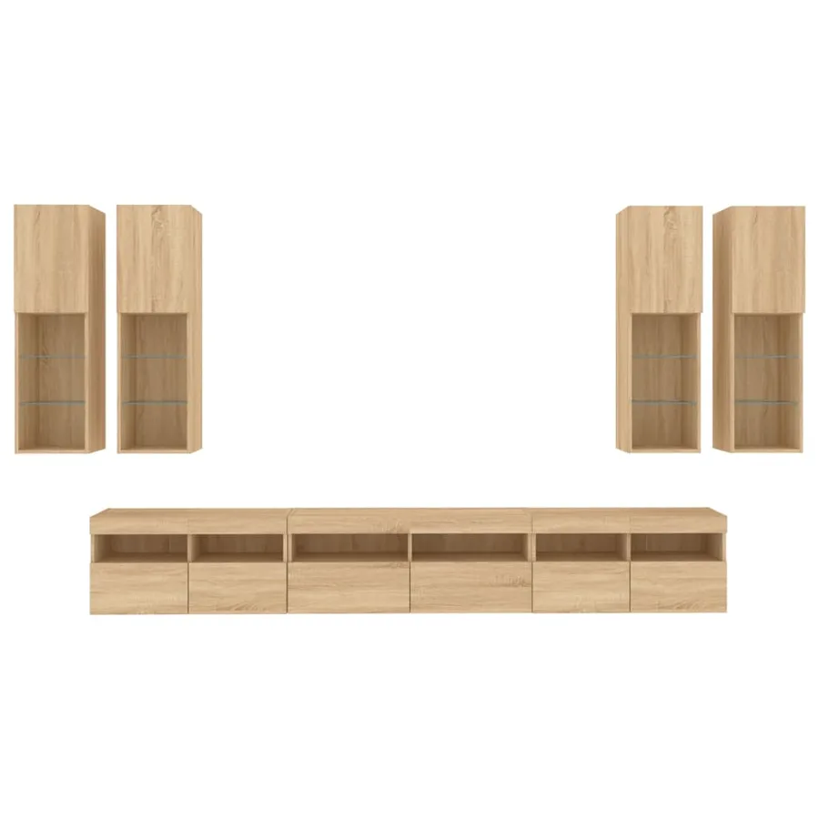 Ensemble de meubles TV muraux 7pcs et lumières LED chêne sonoma - 7