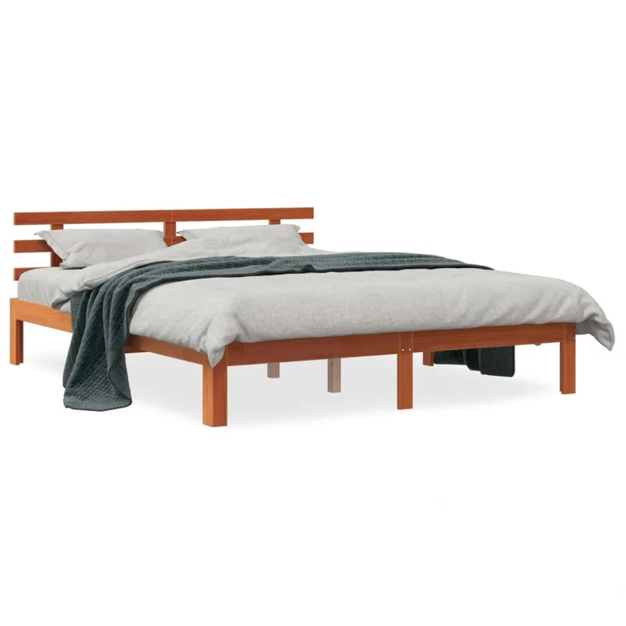 Cadre de lit sans matelas cire marron 150x200cm bois pin massif - 2