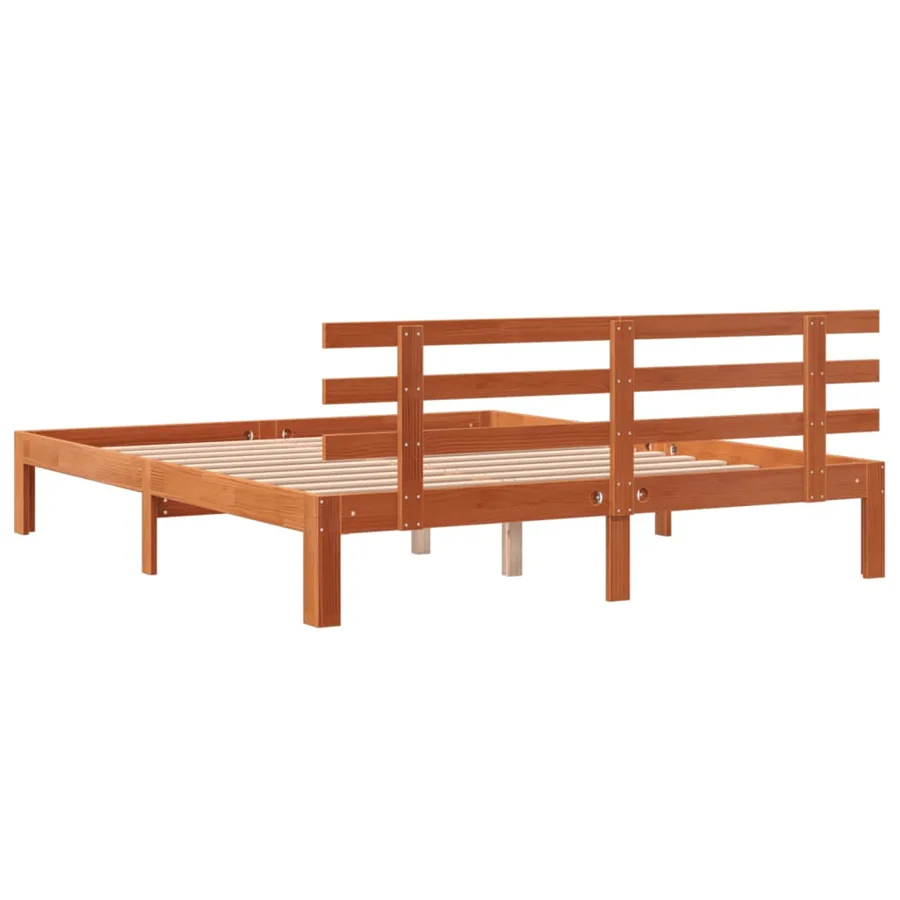 Cadre de lit sans matelas cire marron 150x200cm bois pin massif - 6