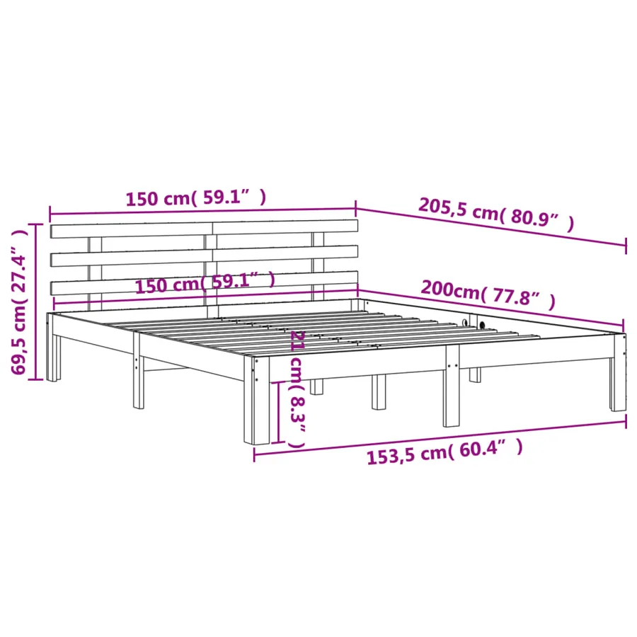 Cadre de lit sans matelas cire marron 150x200cm bois pin massif - 9