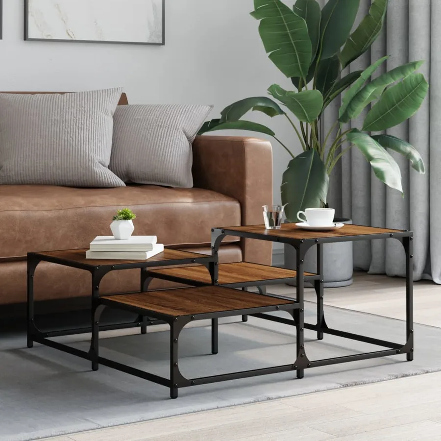 Table basse chêne marron 87,5x87,5x40 cm bois d'ingénierie - 3