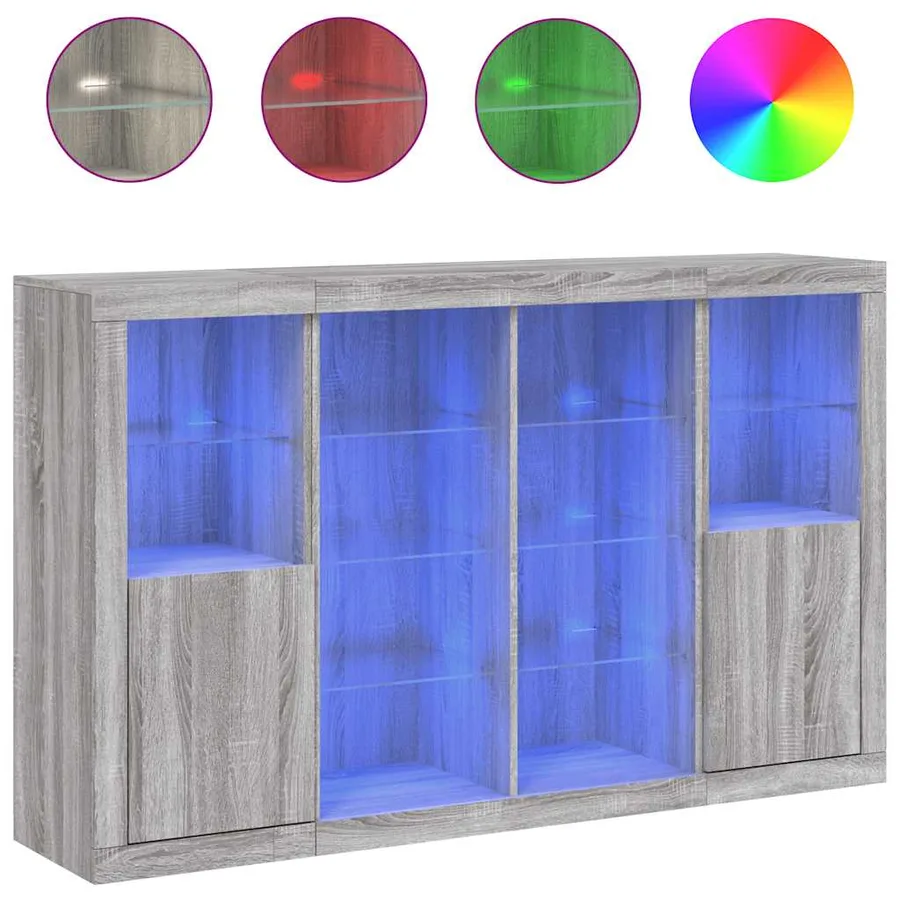 Buffets avec lumières LED 3 pcs sonoma gris bois d'ingénierie - 2