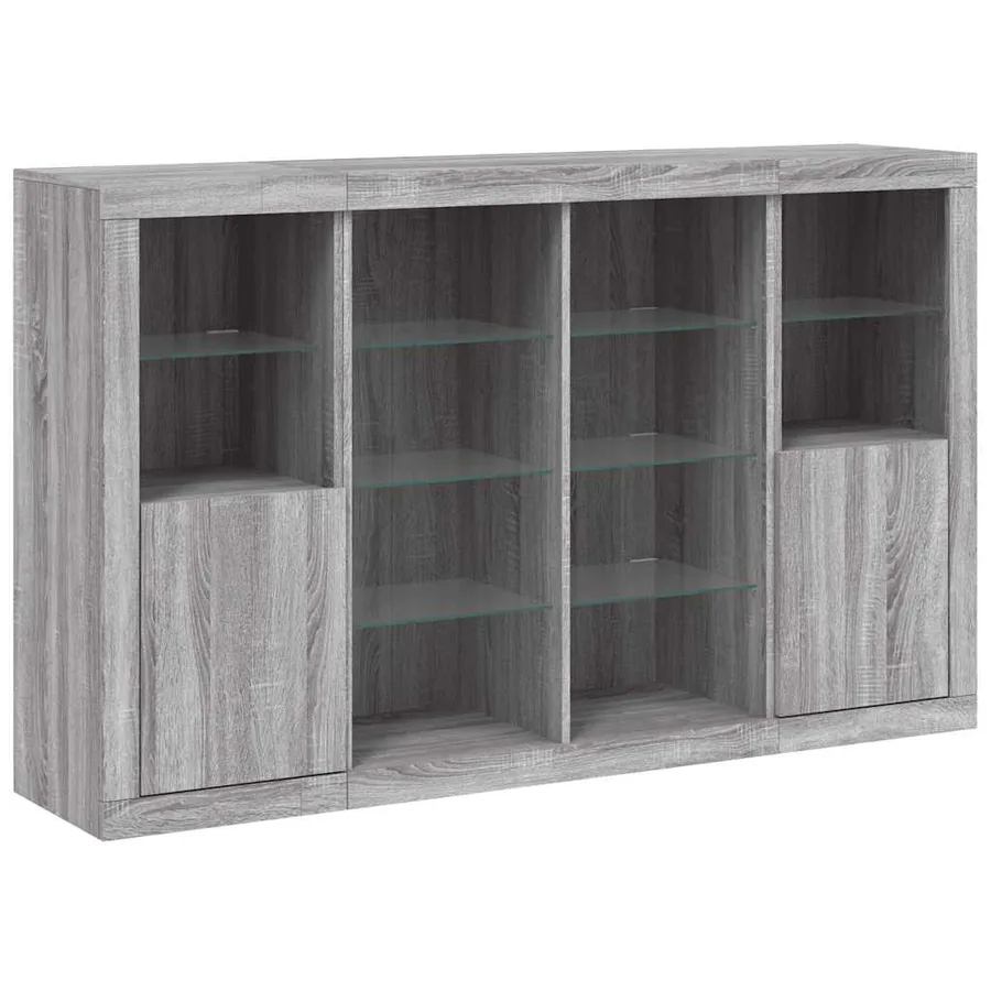 Buffets avec lumières LED 3 pcs sonoma gris bois d'ingénierie - 5