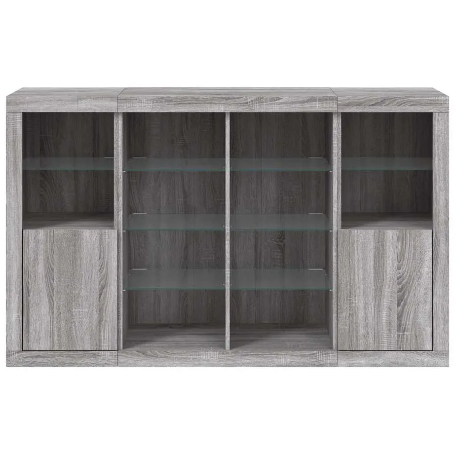 Buffets avec lumières LED 3 pcs sonoma gris bois d'ingénierie - 6