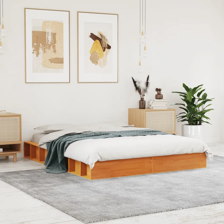 Cadre de lit sans matelas cire marron 120x190cm bois pin massif