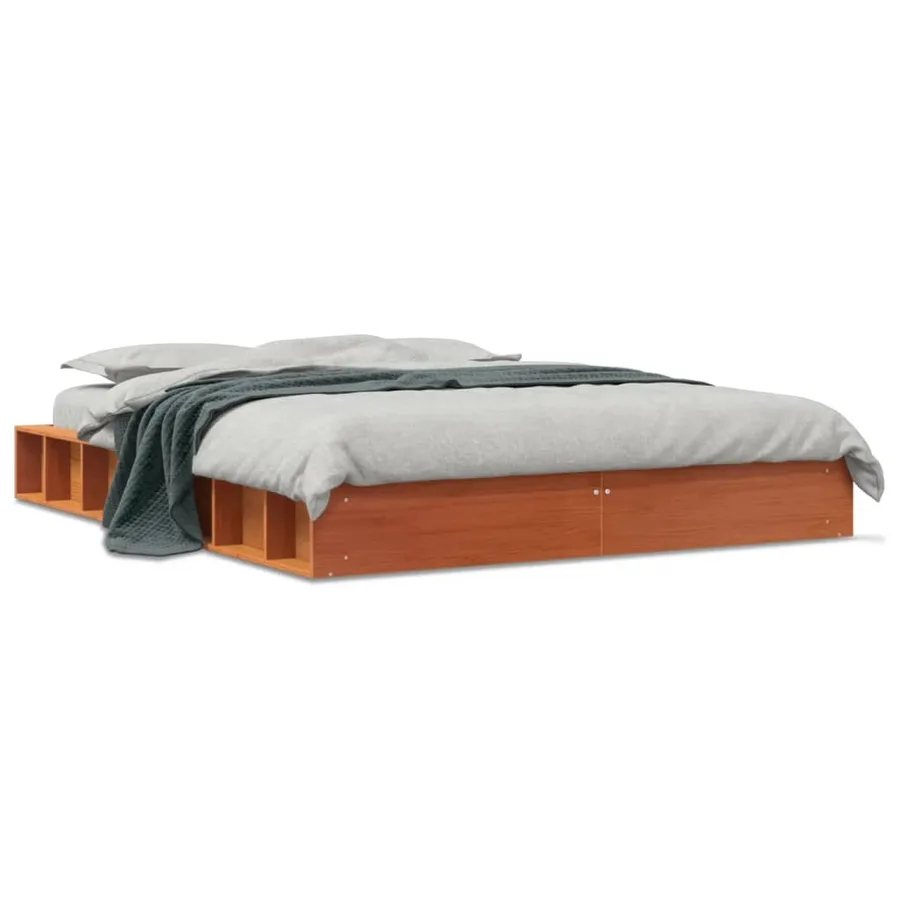 Cadre de lit sans matelas cire marron 120x190cm bois pin massif - 2