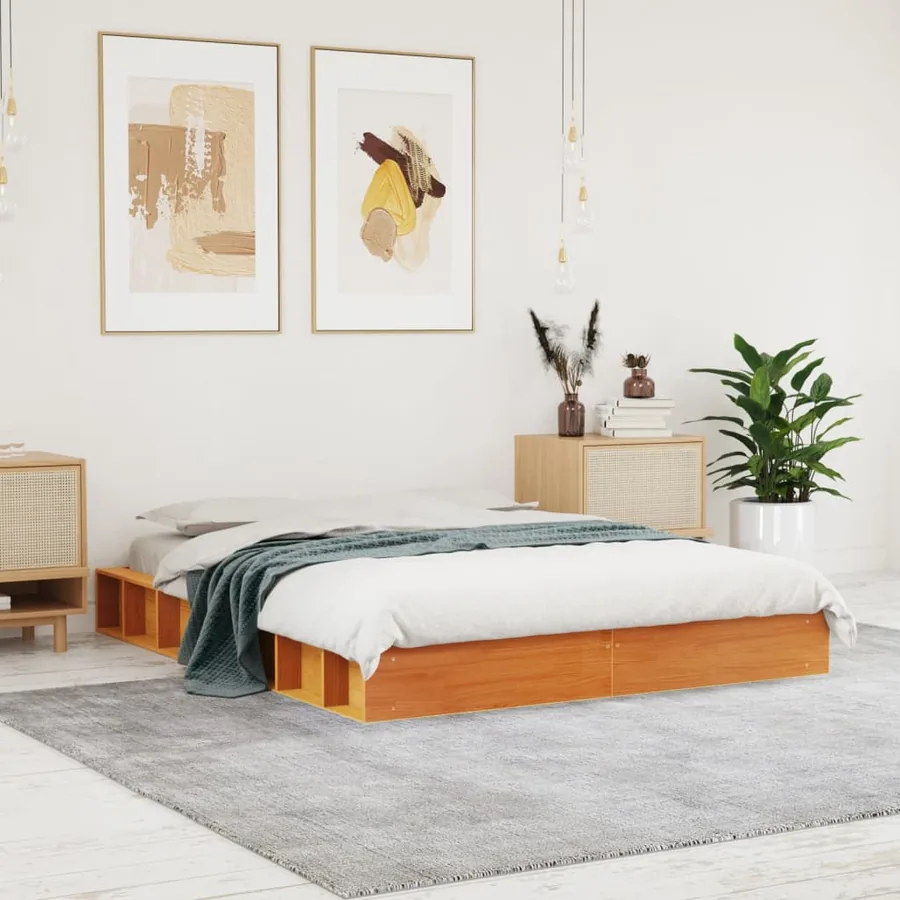 Cadre de lit sans matelas cire marron 120x200cm bois pin massif