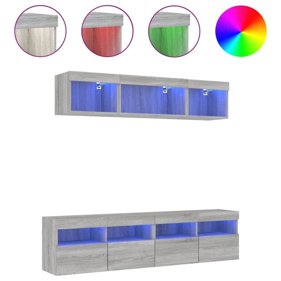 Unités murales TV avec LED 5 pcs gris sonoma bois d'ingénierie - 2