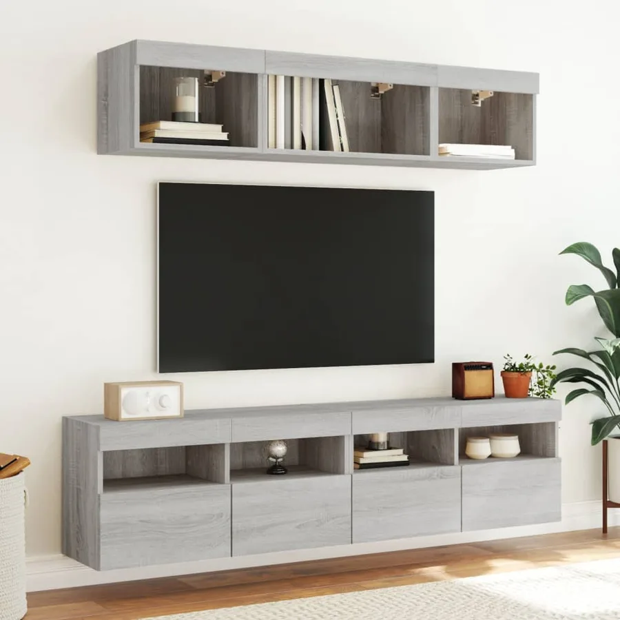 Unités murales TV avec LED 5 pcs gris sonoma bois d'ingénierie - 3