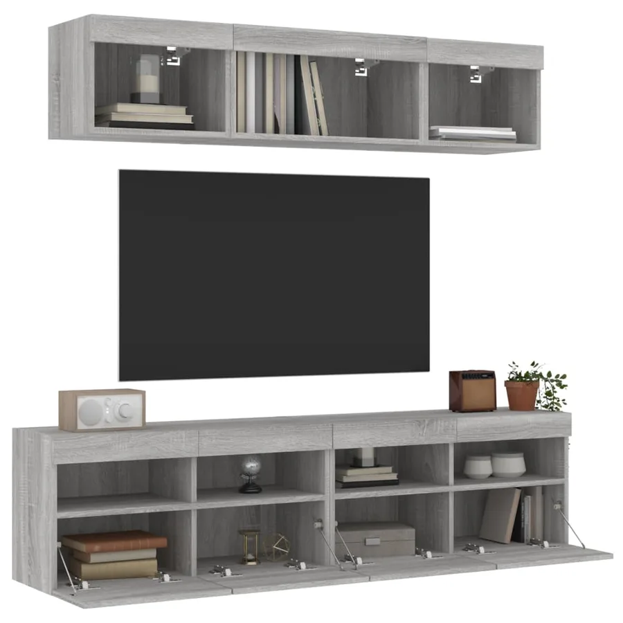 Unités murales TV avec LED 5 pcs gris sonoma bois d'ingénierie - 4