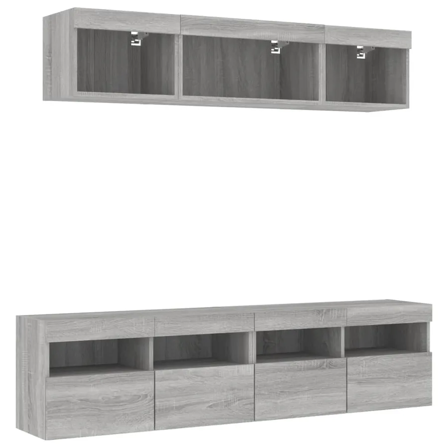 Unités murales TV avec LED 5 pcs gris sonoma bois d'ingénierie - 5